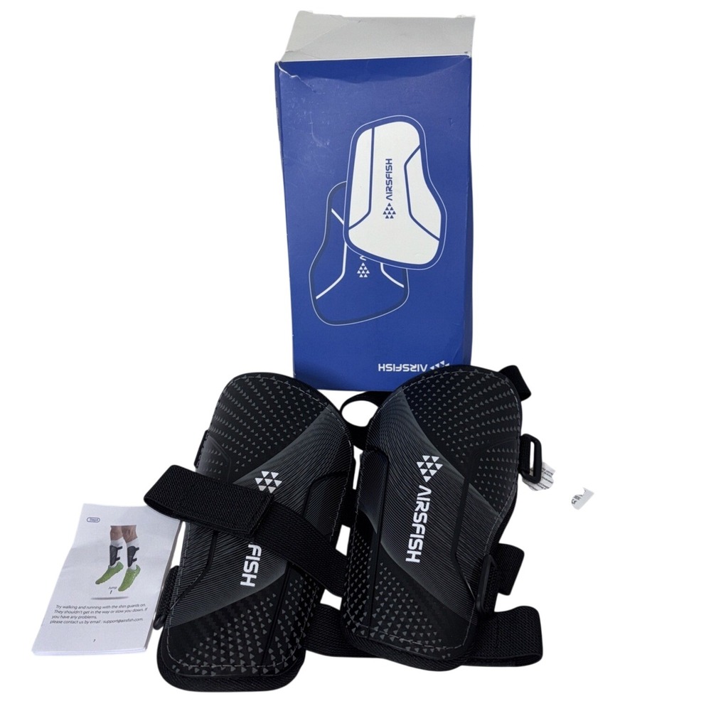 Airfish FOOT1 Soccer Shin Guards‎ Black Size S Protective Gear with Straps New